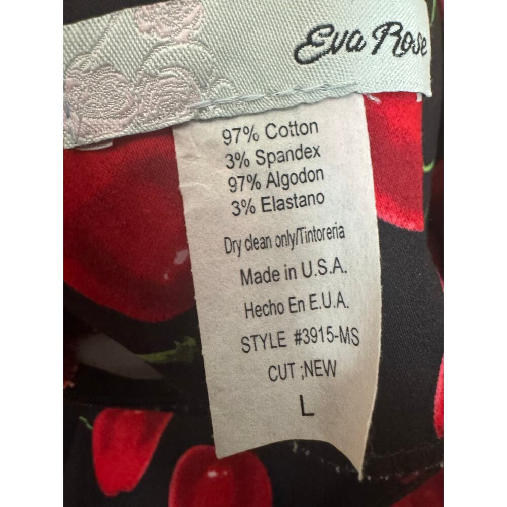 Eva Rose Cherry Print Fit & Flare Cotton Midi Dress Made USA Size Large - Picture 6 of 6